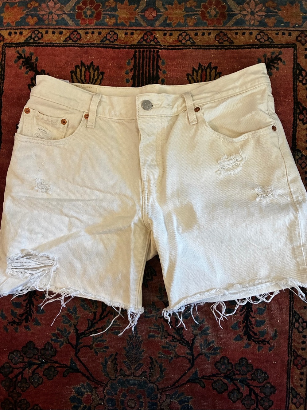 Levi's White Distressed Denim Cutoff Shorts